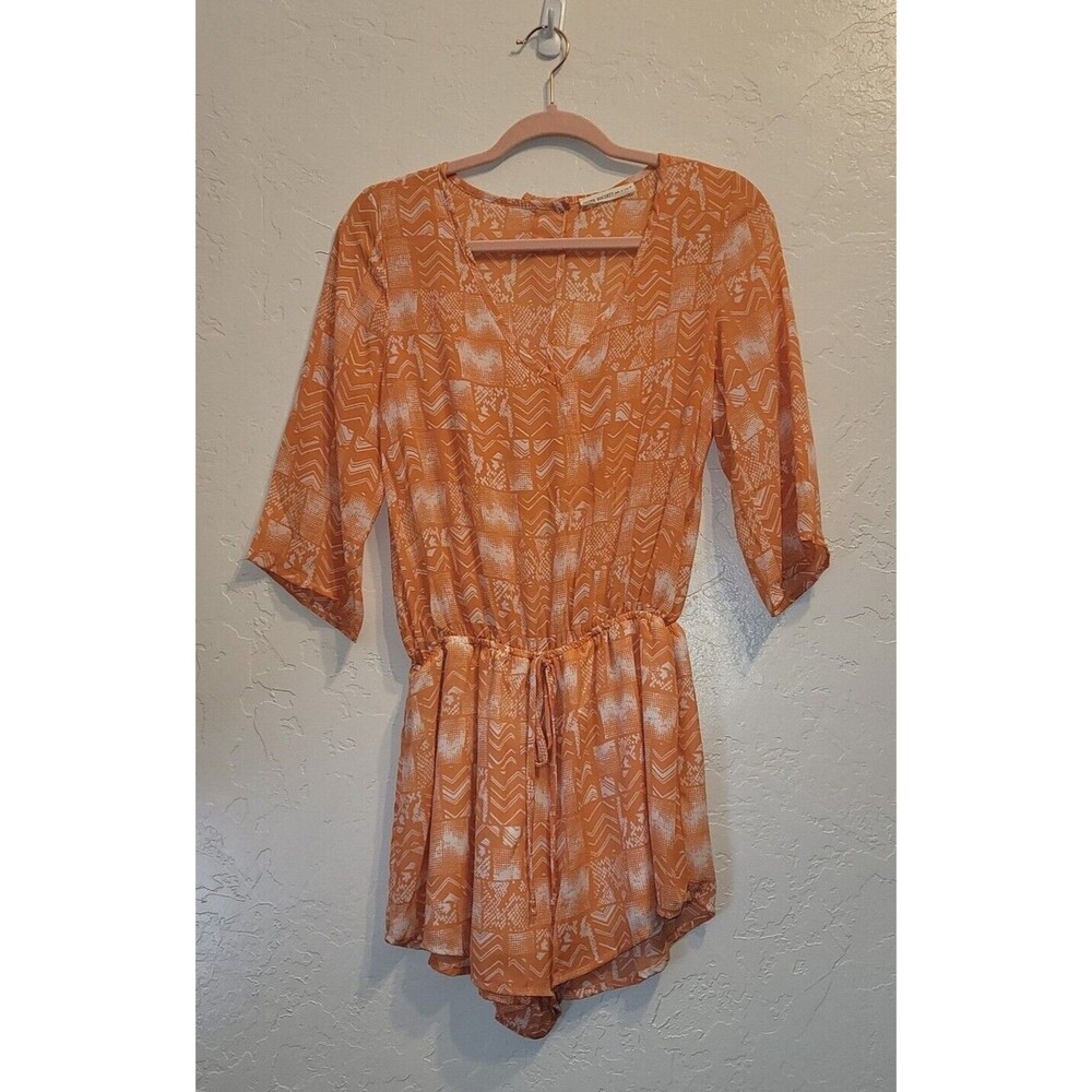 New Womens Sz S Romper Orange Open Back Swim Coverup Lightweight Casual Travel